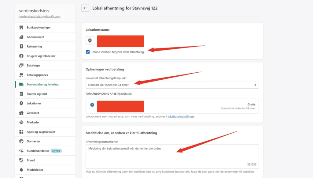 shopify fragt og forsendelse