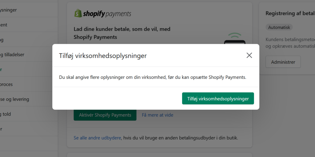opsætning til shopify guide webshop payments