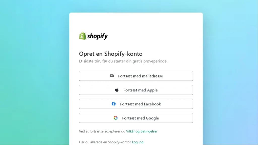shopify opret konto