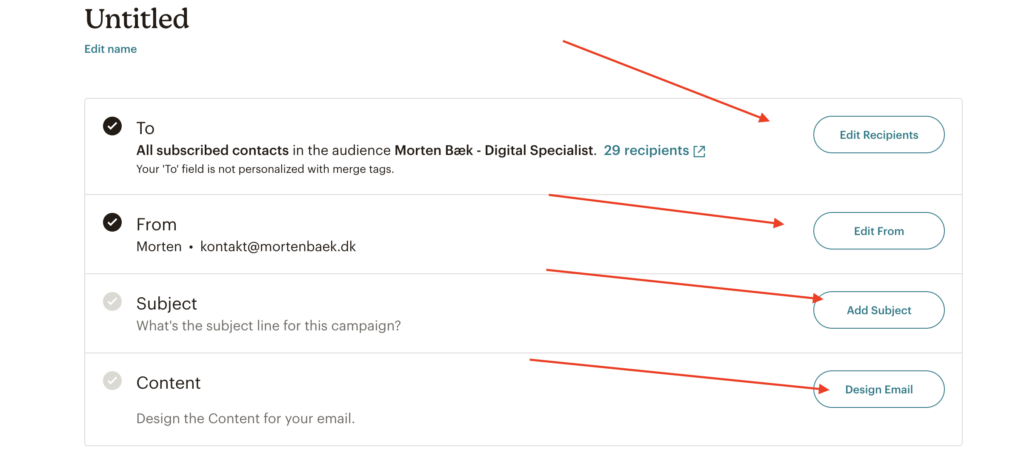 mailchimp kampagne opsætning