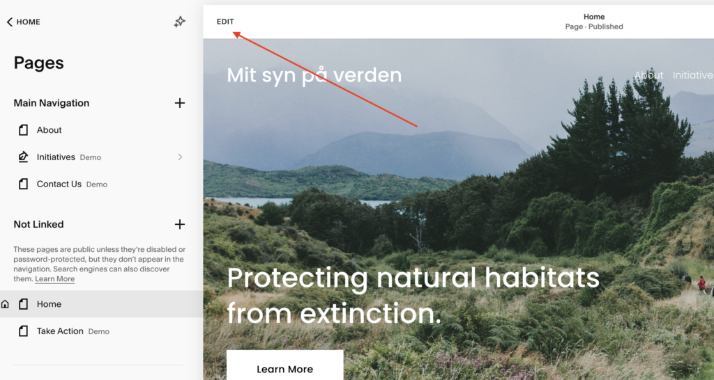 squarespace hjemmeside edit