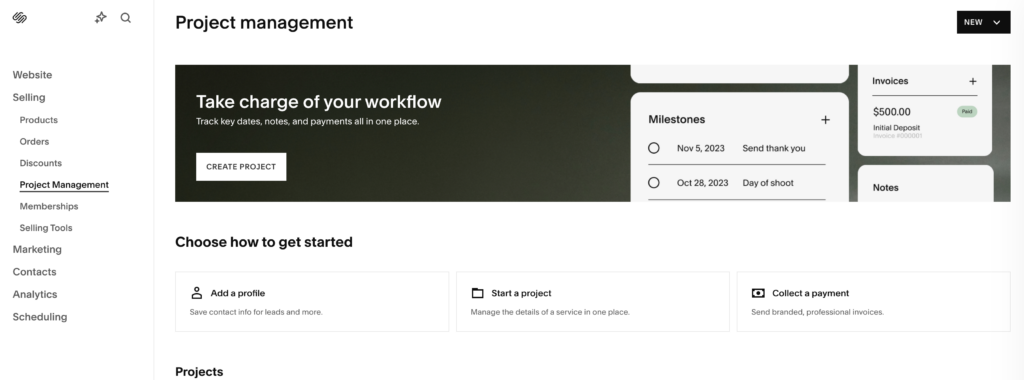 squarespace projekt magement