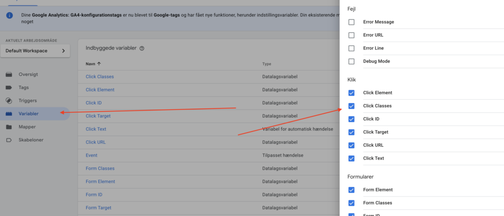 klikvariabler i gtm
