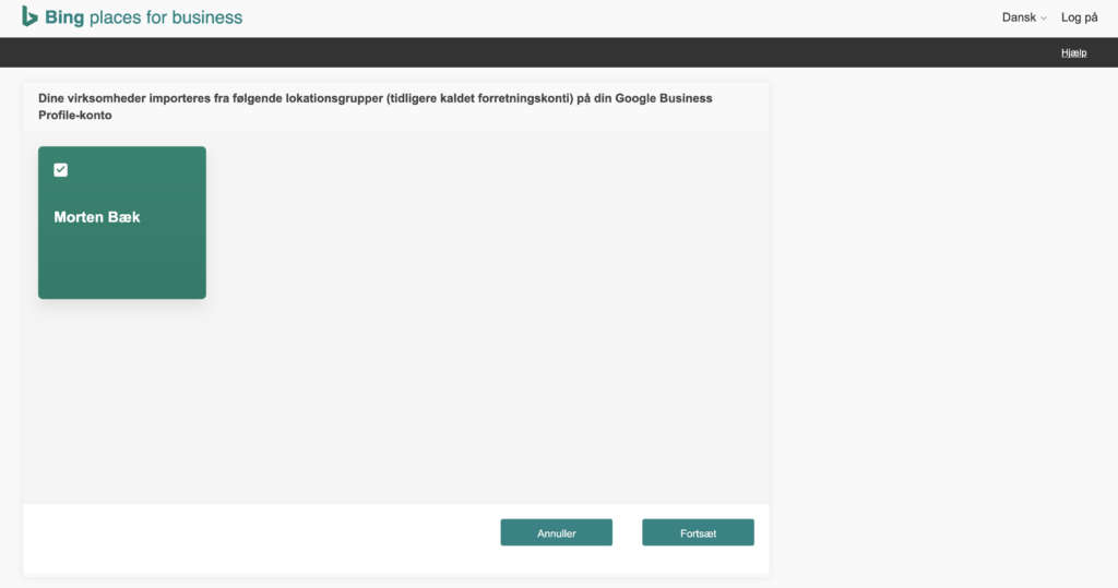 bing places - importer fra gmb