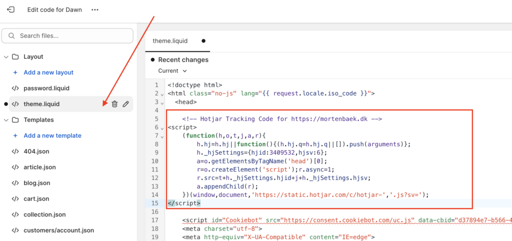 hotjar shopify script