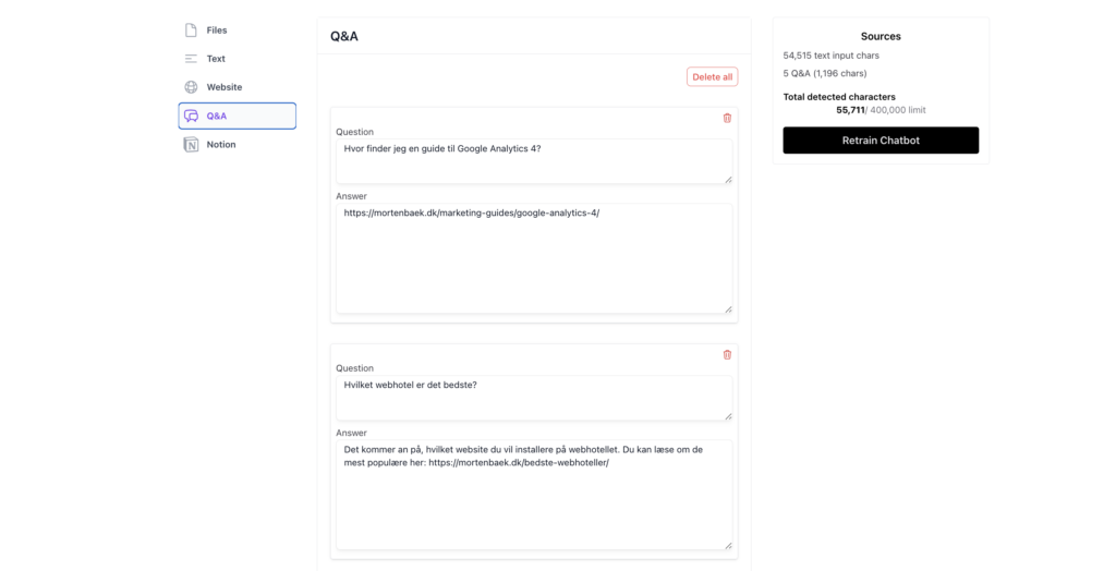 chatbot questions and answer
