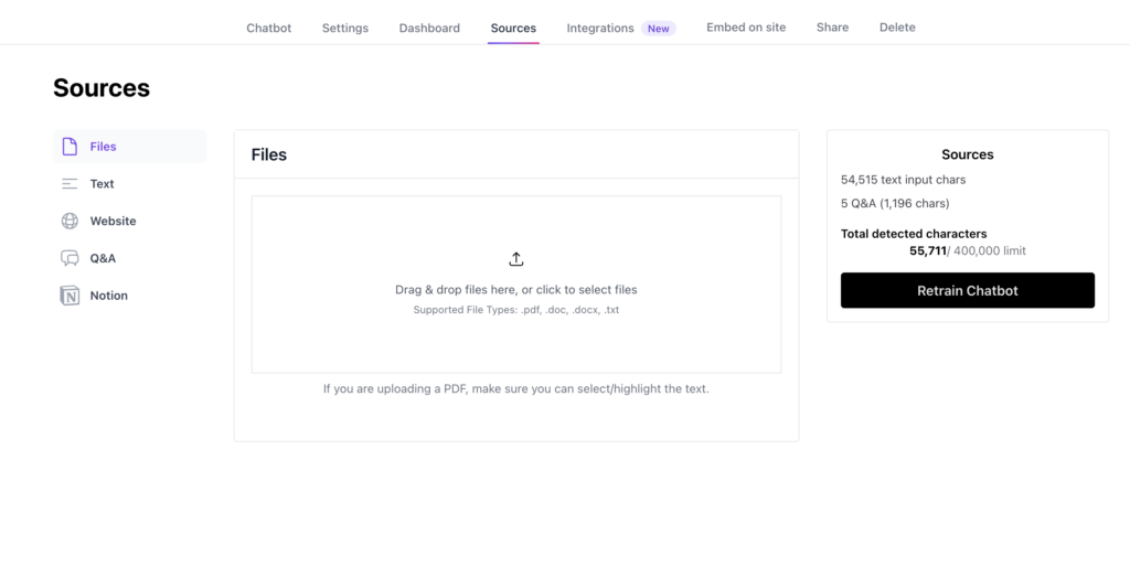 chatbase ai sources
