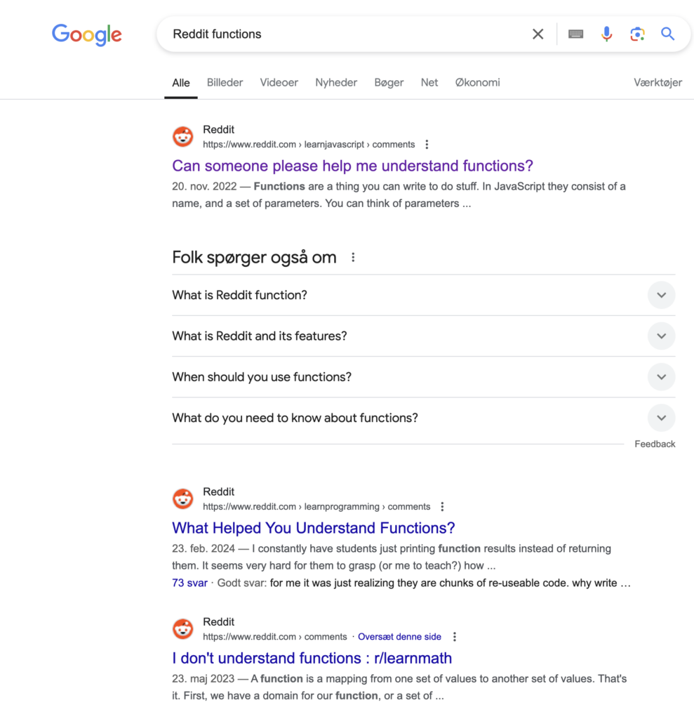 Reddit functions eksempel