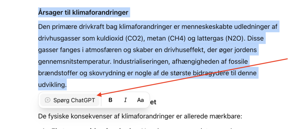 chatgpt canvas rediger udvalgt markering